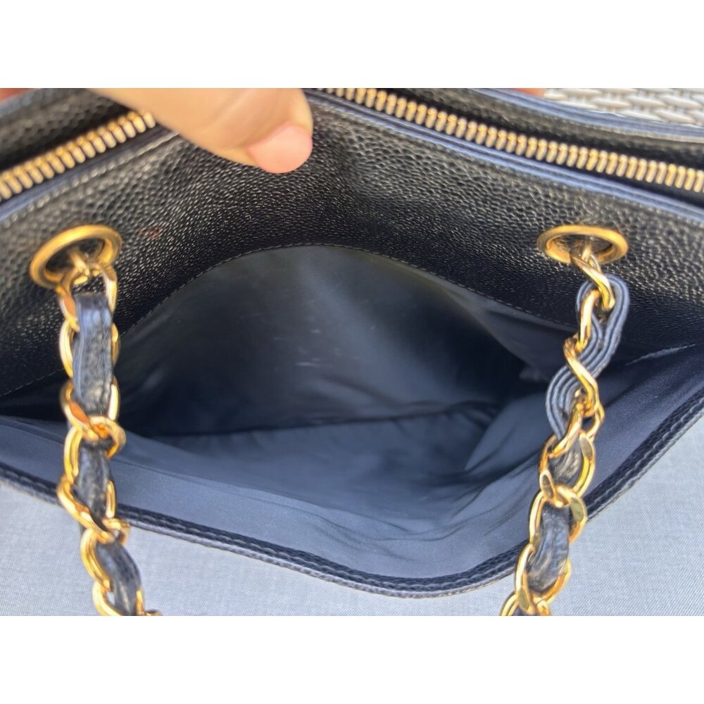 Authentic Chanel black caviar leather embroidered mini tote - Picture 9 of 16